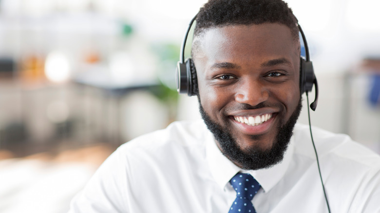 happy worker with headset
