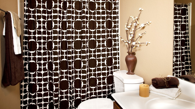 Brown and white shower curtain