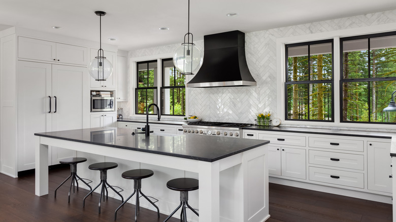 kitchen with natural stone countertop