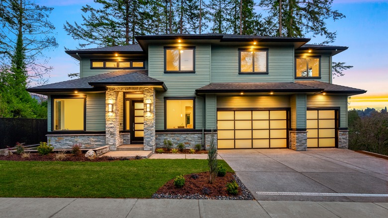 Exterior with stone cladding accents