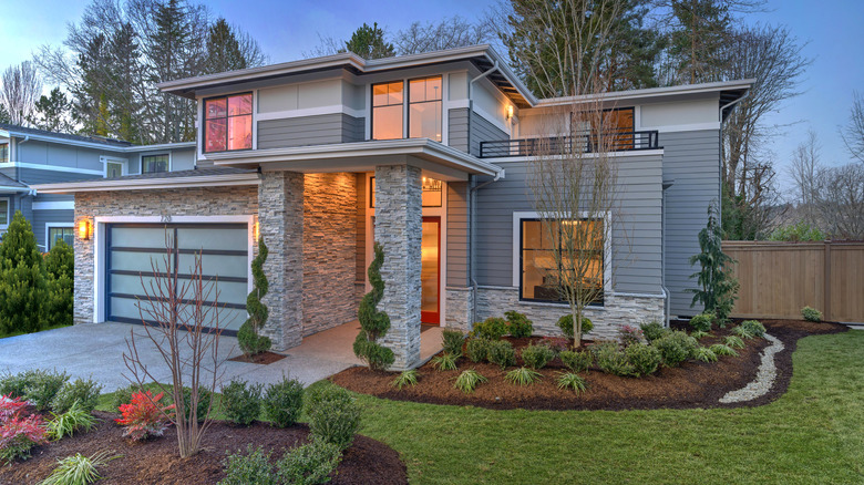 Contemporary home with stone cladding