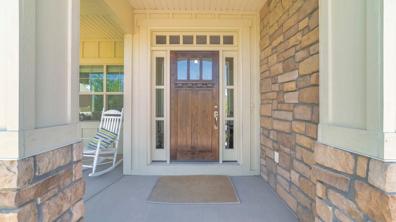 Entryway with stone siding