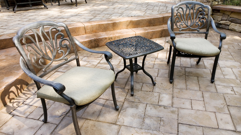 chairs and stained concrete patio