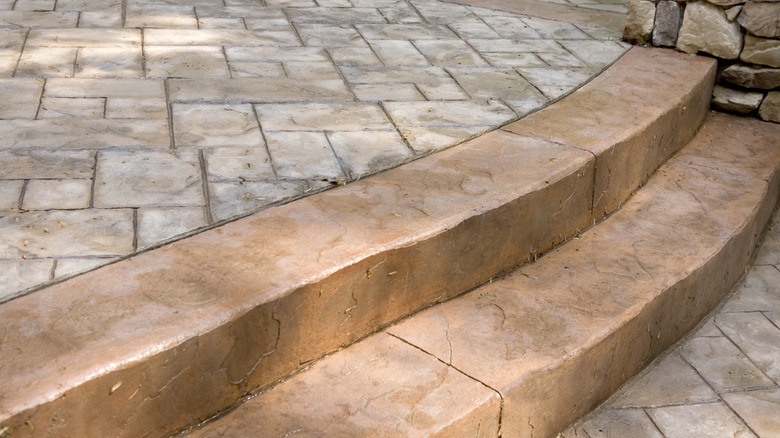 acid stained concrete patio steps