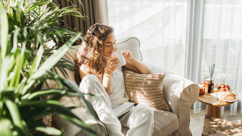 relaxing in living room