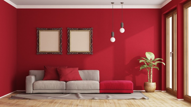 Living room with red wal