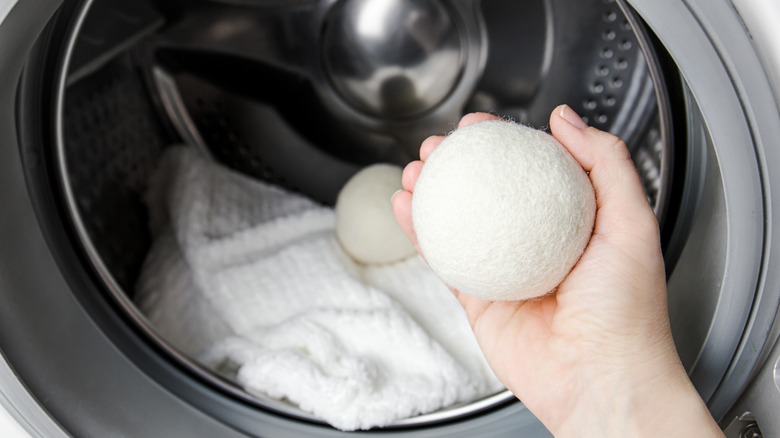 Wool dryer balls in dryer 