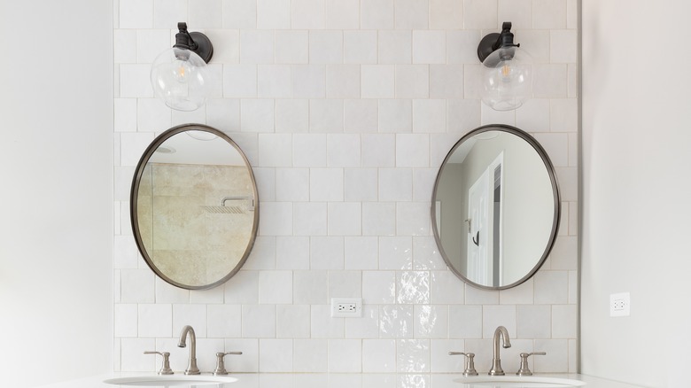 Bathroom with zellige tile backsplash