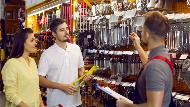 couple shopping in hardware store