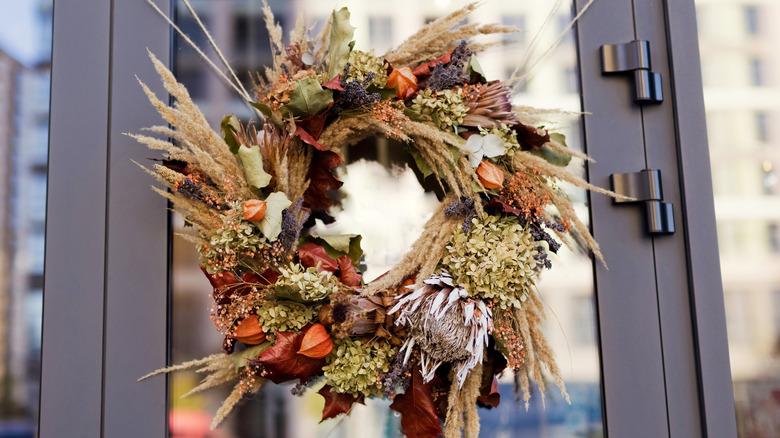 Fall wreath on glass door