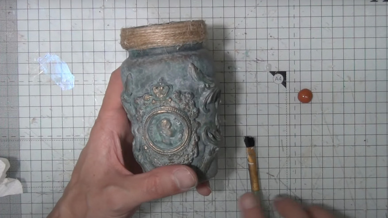 antique jar painted verdigris-style