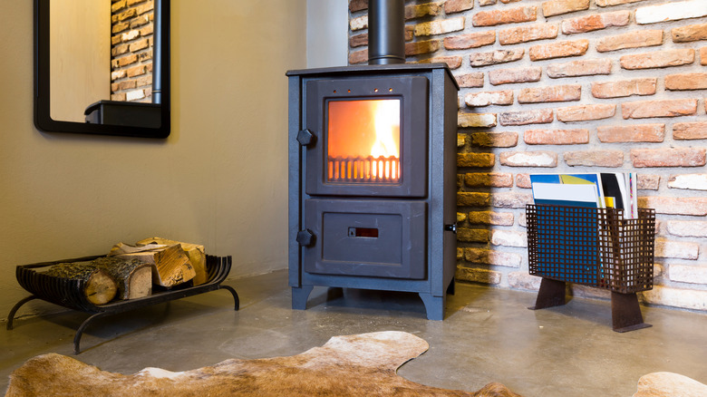 stylish wood stove in living room