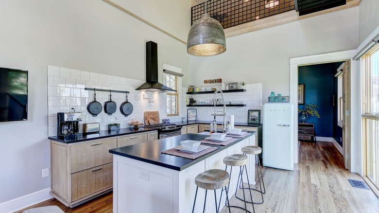  white open floor plan kitchen 