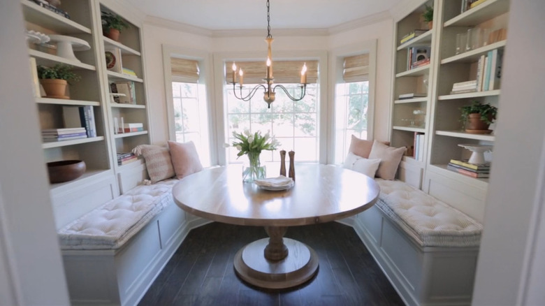 A breakfast booth in a bay window