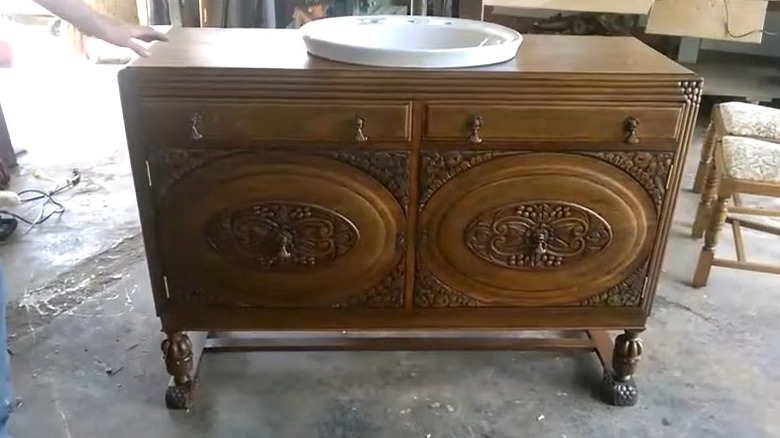 vintage sideboard turned bathroom vanity