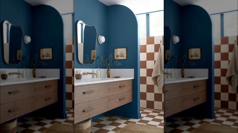 The Gaines' color pop checkerboard bathroom