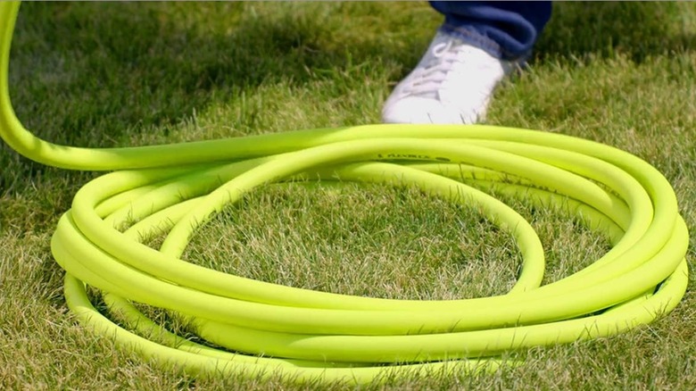 The Flexzilla garden hose on the ground