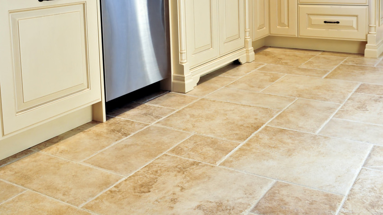 Ceramic tile floor in kitchen