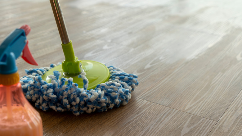 Mopping a vinyl floor