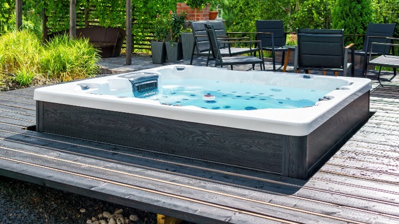 Outdoor home spa on deck