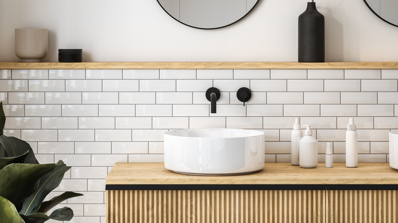 bathroom counter with items