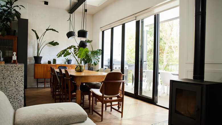 Sliding door leading outside from kitchen