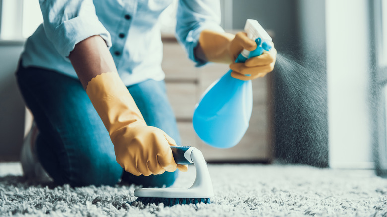 Cleaning carpet with spray bottle