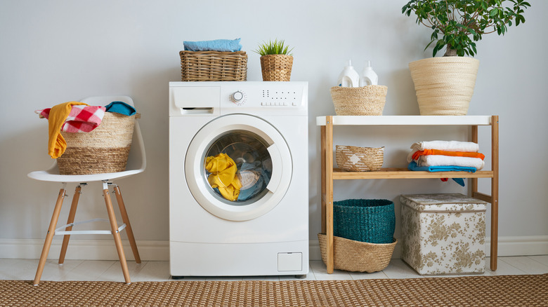 White washing machine laundry room