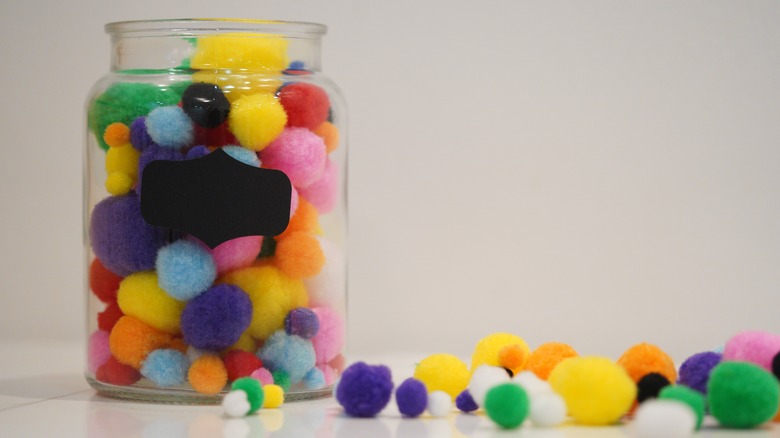 pom poms in jar