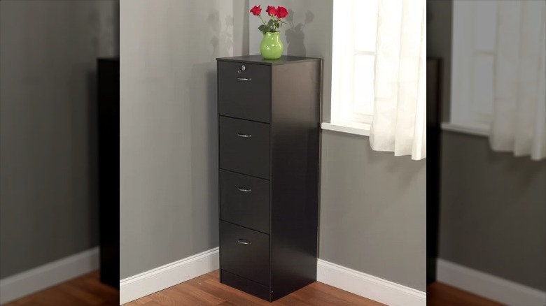 black 4-drawer filing cabinet