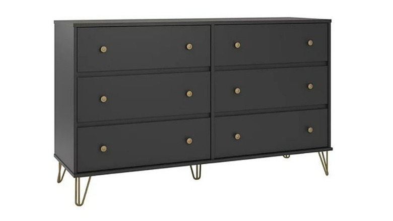 Black dresser with gold pulls