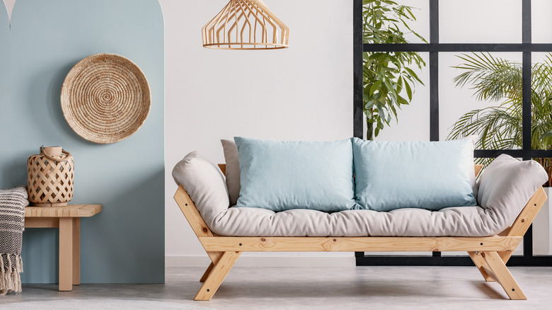 Pastel futon with wooden frame