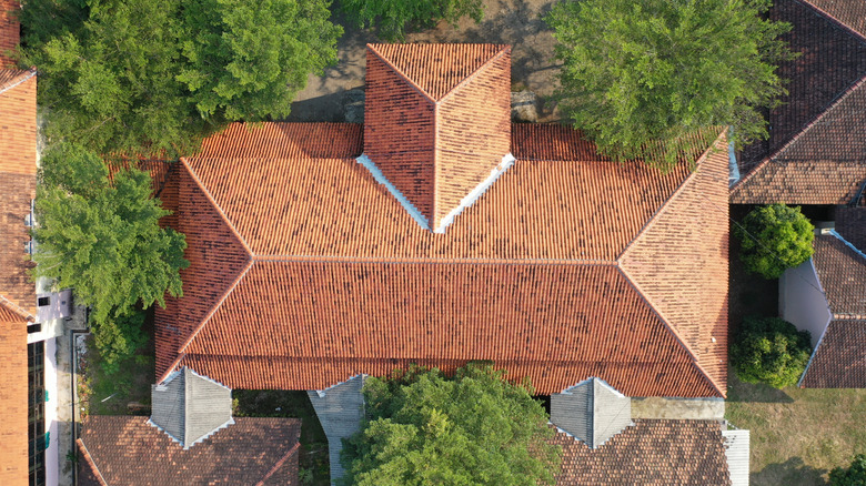 Overhead view of house with hip roof