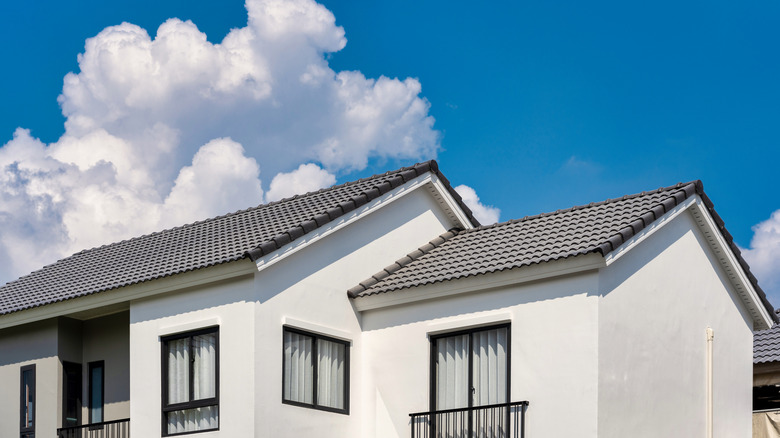 Gray gable roof on a new home