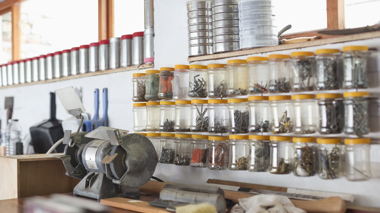 Jars and counter top in workshop 