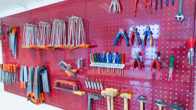 tools hanging on wall