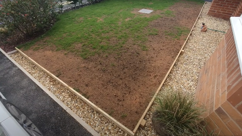 aerial view of wood plank garden edging