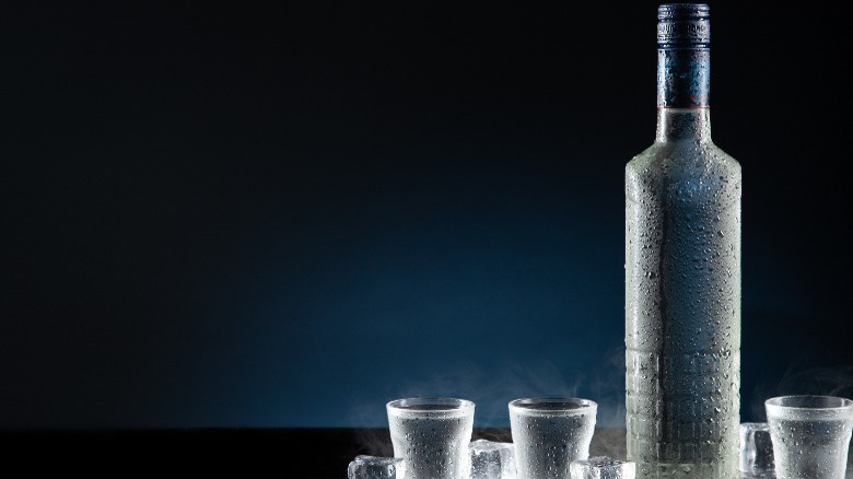 Bottle of vodka and glasses