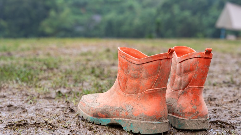 muddy farm boots