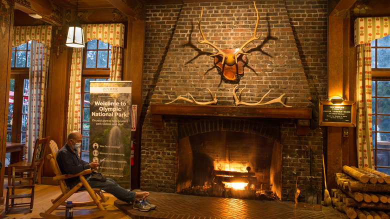 historic fireplace lounge