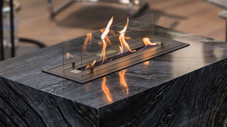 Floor fireplace in a room