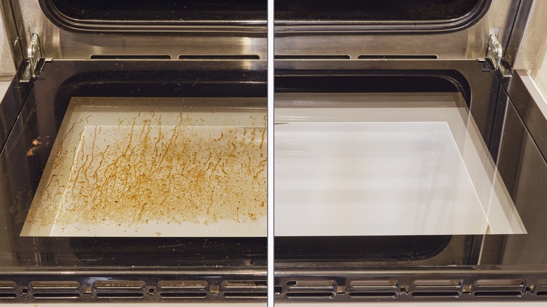 dirty and clean oven door