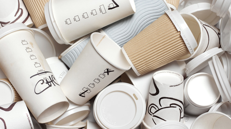 Used paper coffee cups