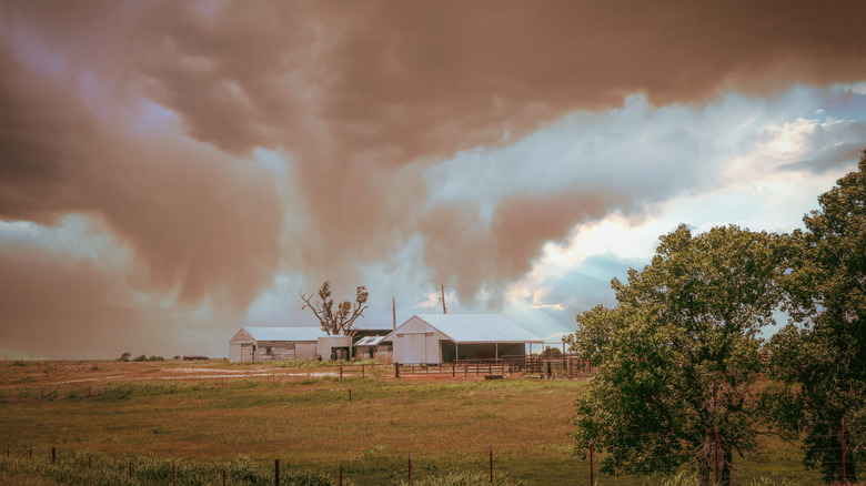 Dust storm over a farm