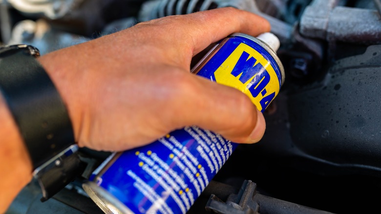 person spraying WD-40