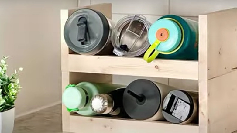 DIY wood water bottle storage