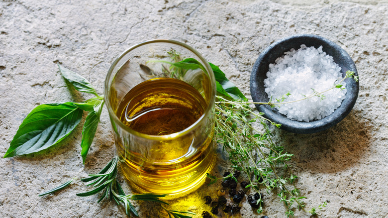 Salt, olive oil, and herbs