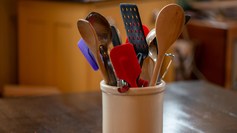 kitchen utensils in caddy
