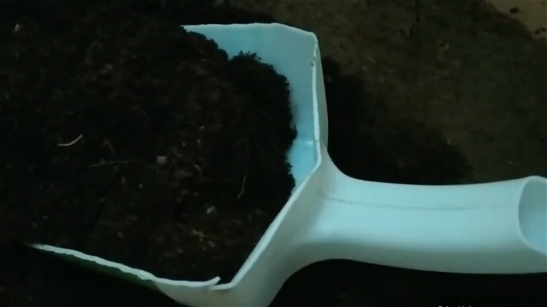 plastic scoop in soil
