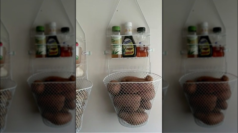 shower caddy filled with food